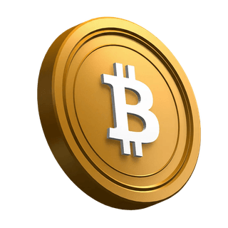 Tilted Bitcoin BTC coin functioning as a decorative graphic in the hero section